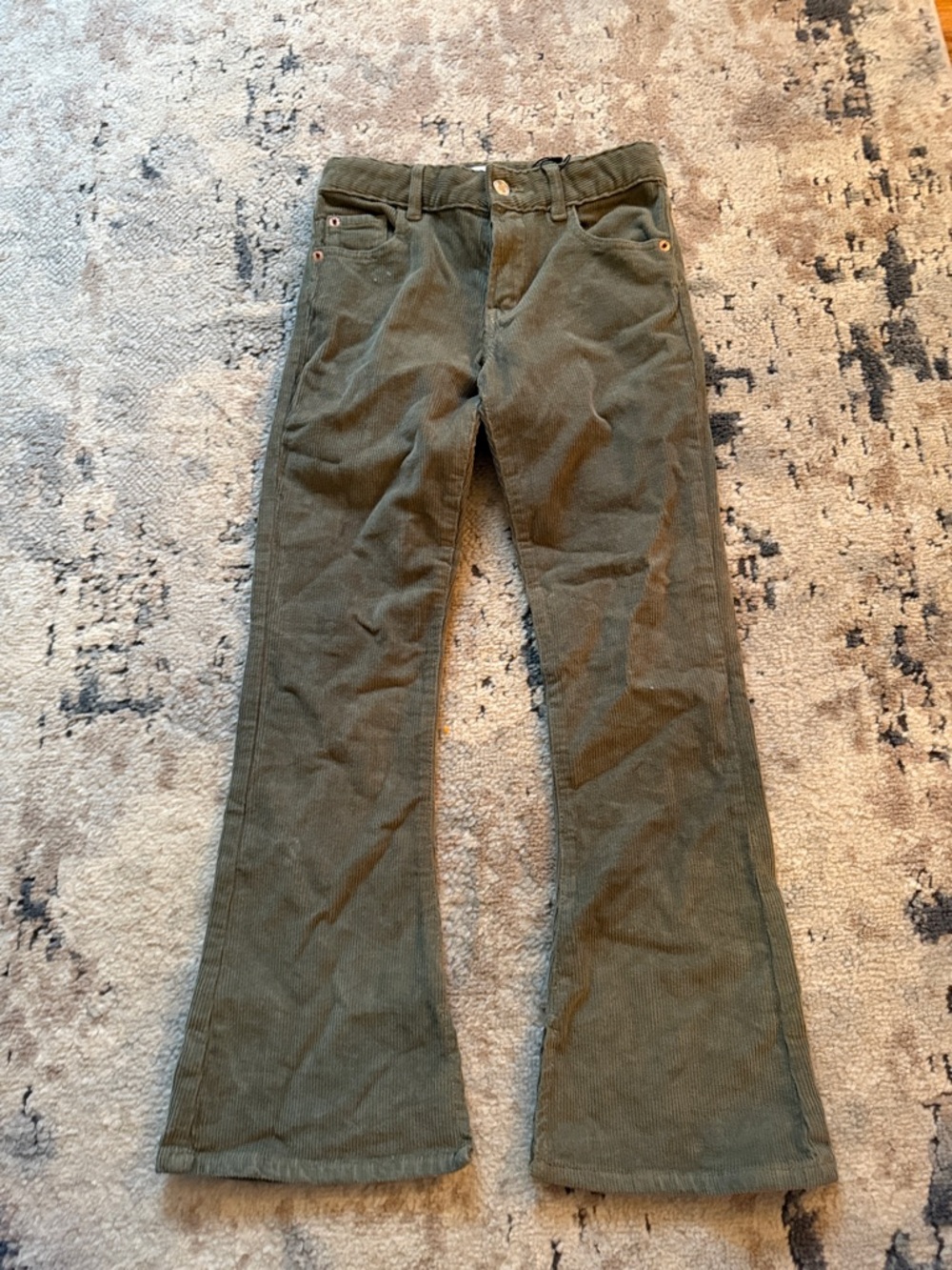 Big Girls Zara Olive Green Corduroy Flared Jeans.